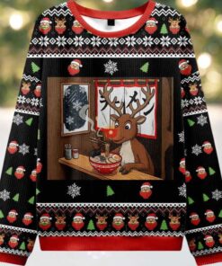 Reindeer Eating Ramen Ugly Christmas Sweater