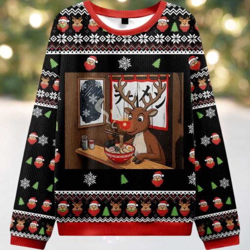 Reindeer Eating Ramen Ugly Christmas Sweater