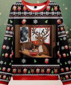 Reindeer Eating Ramen Ugly Christmas Sweater