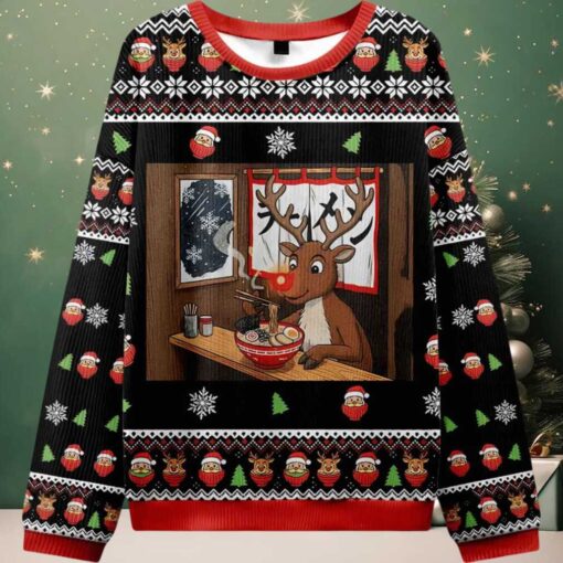 Reindeer Eating Ramen Ugly Christmas Sweater