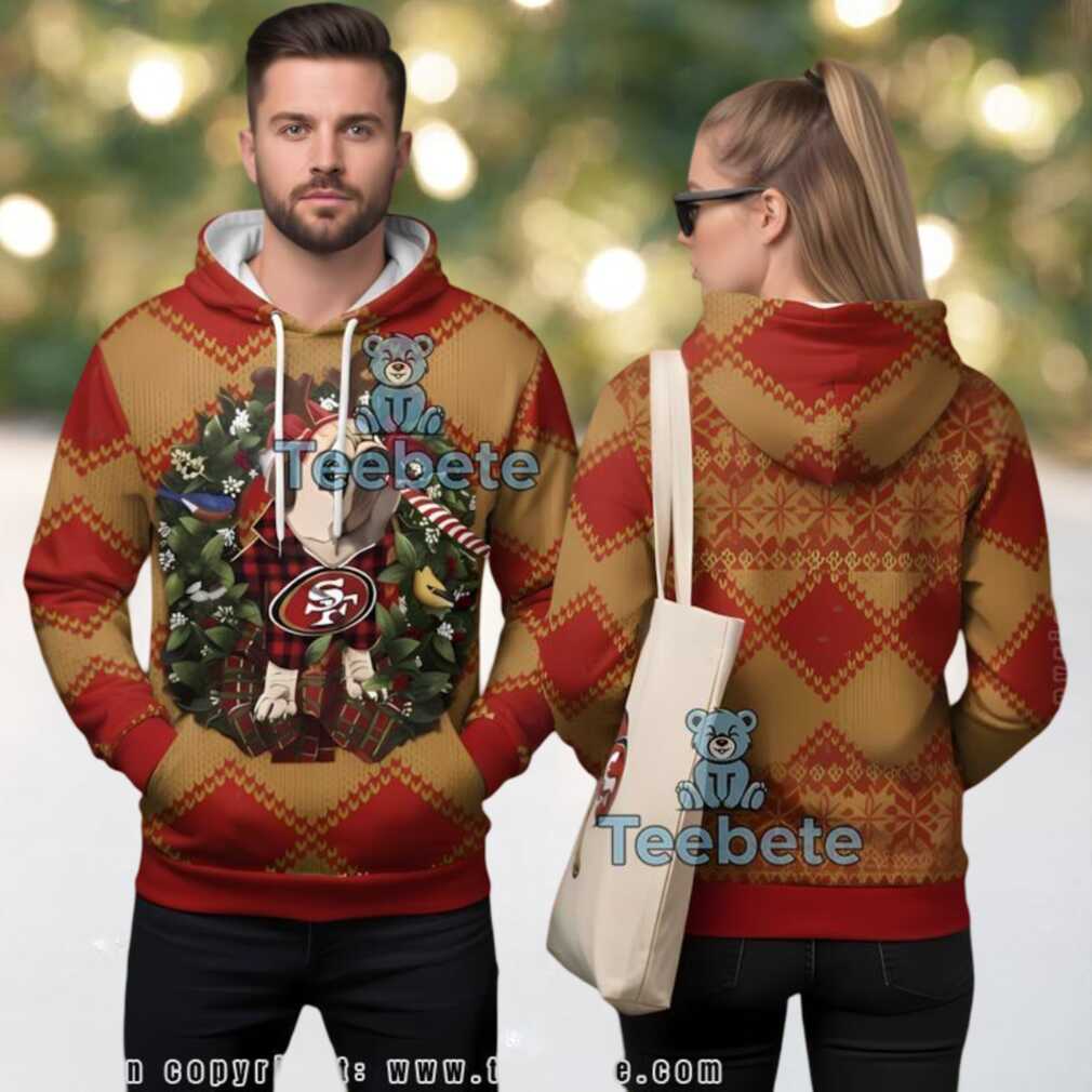 San Francisco 49Ers Pug Dog Reindeer Ugly Christmas 3D Hoodie, hoodie, sweater, long sleeve and tank top San Francisco 49ers Pug Dog Reindeer Ugly Christmas 3D Hoodie with pug dressed as reindeer