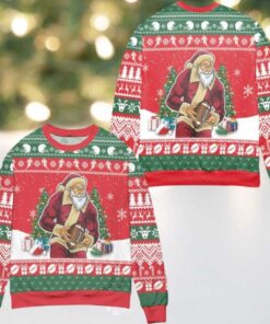 Santa Claus Football Snowflake Pattern Ugly Christmas Sweater Red Green