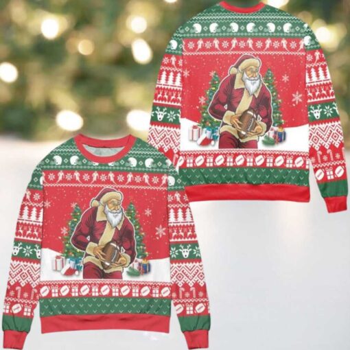 Santa Claus Football Snowflake Pattern Ugly Christmas Sweater Red Green