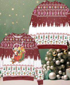 Santa Claus The Simpsons Version Snowflake Pine Tree Pattern Ugly Christmas Sweater Red