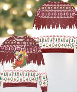 Santa Claus The Simpsons Version Snowflake Pine Tree Pattern Ugly Christmas Sweater Red