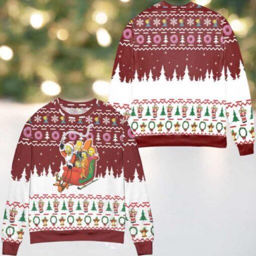 Santa Claus The Simpsons Version Snowflake Pine Tree Pattern Ugly Christmas Sweater Red