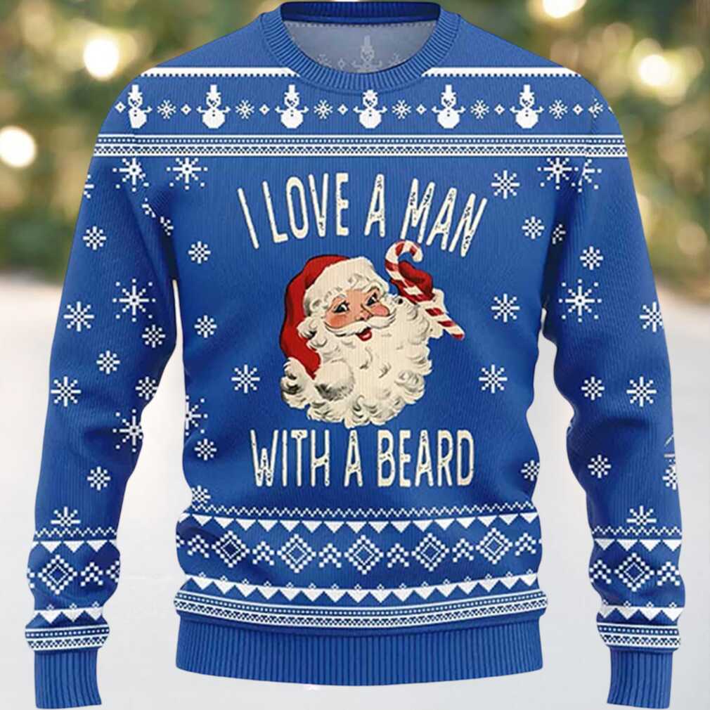 Santa I Love A Man With A Beard Ugly Christmas Sweater, hoodie, sweater, long sleeve and tank top Santa I Love A Man With A Beard Ugly Christmas Sweater Back