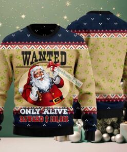Satan Claus Wanted Only Alive Ugly Christmas Sweater Yellow On Sale Satan Claus Wanted Only Alive Ugly Christmas Sweater Yellow On Sale