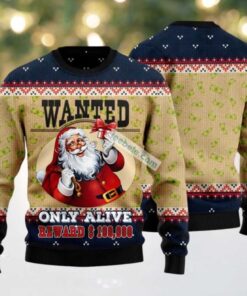 Satan Claus Wanted Only Alive Ugly Christmas Sweater Yellow On Sale