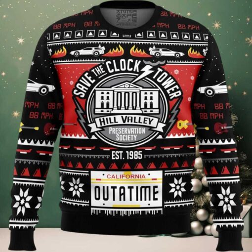Save The Clock Tower Back To The Future Ugly Christmas Sweater