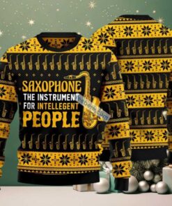 Saxophone Intelligent People Ugly Christmas Sweater Black Yellow Mens Sweatshirt