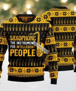 Saxophone Intelligent People Ugly Christmas Sweater Black Yellow Mens Sweatshirt