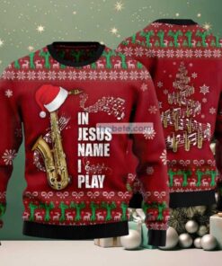 Saxophone Jesus Name I Play Ugly Christmas Sweater Red Friends Saxophone Jesus Name I Play Ugly Christmas Sweater Red Friends