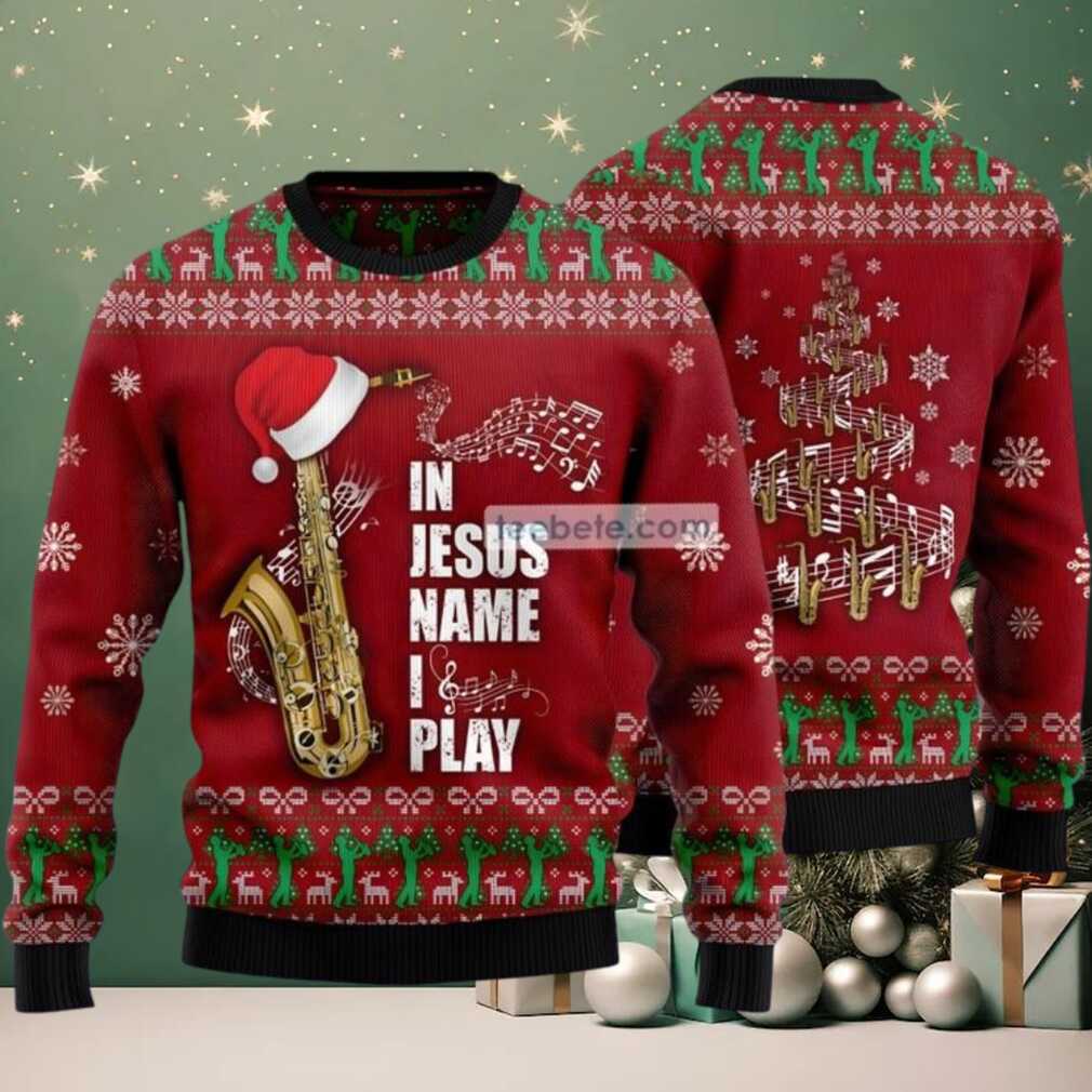 Saxophone Jesus Name I Play Ugly Christmas Sweater Red Friends Saxophone Jesus Name I Play Ugly Christmas Sweater Red Friends