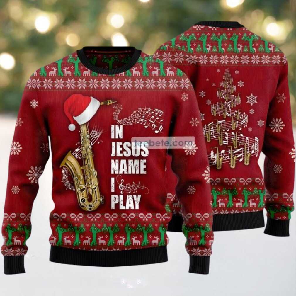 Saxophone Jesus Name I Play Ugly Christmas Sweater Red Friends Saxophone Jesus Name I Play Ugly Christmas Sweater Red Friends
