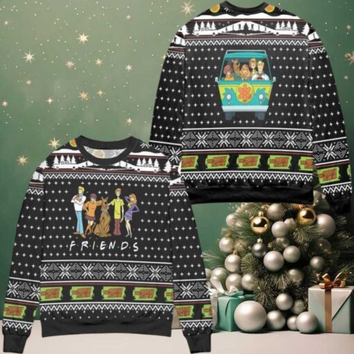 Scooby Doo Crew Friends Snowflake Pattern Ugly Christmas Sweater Black