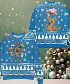 Scooby Doo Feed Me Snowflake Pattern Ugly Christmas Sweater Blue