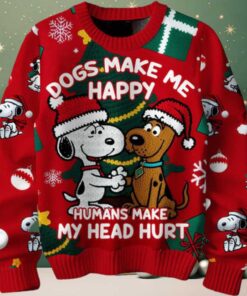Scooby Doo Snoopy Peanuts Merry Christmas Human Makes My Head Hurt Ugly Sweater
