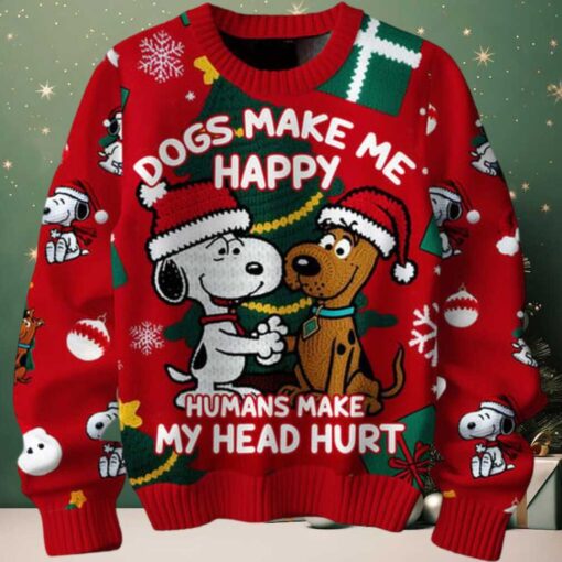 Scooby Doo Snoopy Peanuts Merry Christmas Human Makes My Head Hurt Ugly Sweater