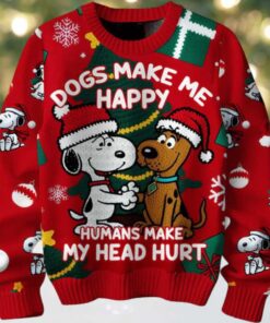 Scooby Doo Snoopy Peanuts Merry Christmas Human Makes My Head Hurt Ugly Sweater