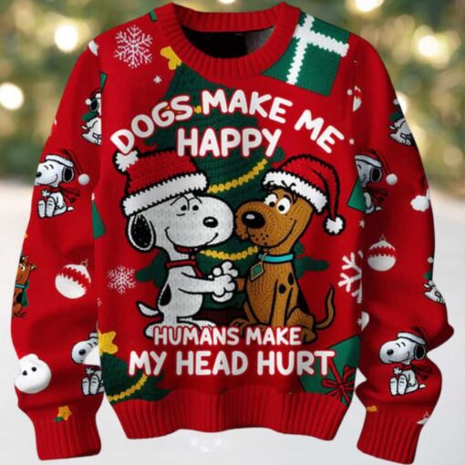 Scooby Doo Snoopy Peanuts Merry Christmas Human Makes My Head Hurt Ugly Sweater