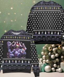 Skeletor And Panthor Art Snowflake Pattern Ugly Christmas Sweater Black