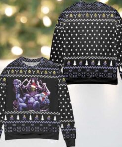 Skeletor And Panthor Art Snowflake Pattern Ugly Christmas Sweater Black