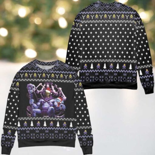 Skeletor And Panthor Art Snowflake Pattern Ugly Christmas Sweater Black