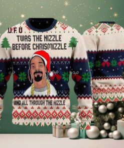 Snoop Dogg Santa Hat Twas The Nizzle Red Bells 2025 Ugly Christmas Sweater