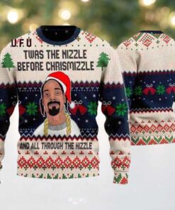 Snoop Dogg Santa Hat Twas The Nizzle Red Bells 2025 Ugly Christmas Sweater