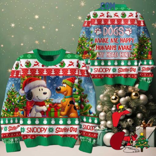Snoopy Scooby Doo Makes Me Happy Humans Made My Head Hurt Ugly Sweater