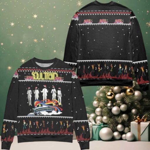 Soul Train Snowflake Pattern Ugly Christmas Sweater Black
