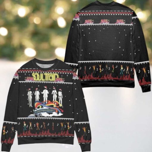 Soul Train Snowflake Pattern Ugly Christmas Sweater Black