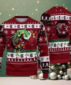 South Carolina Gamecocks Merry Christmas Grinch Hand NCAA Ugly Christmas Sweater