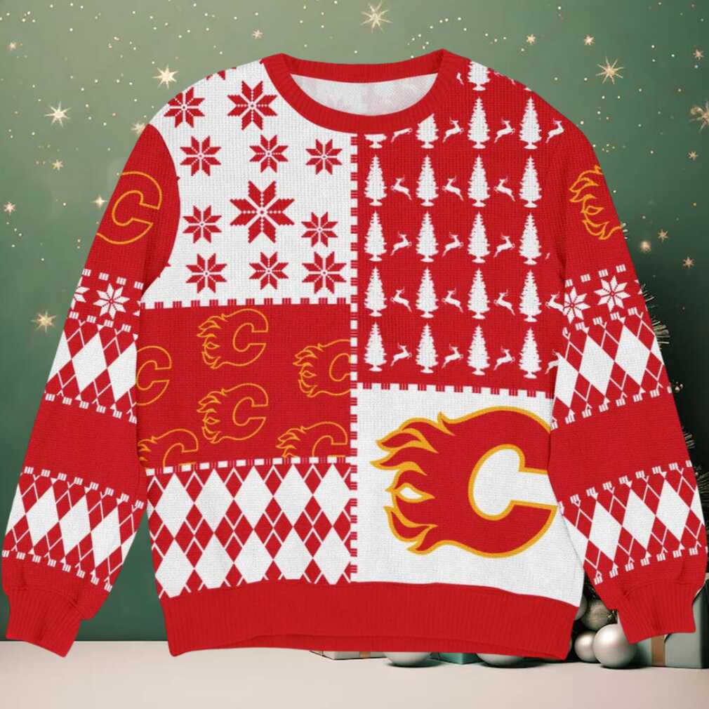 Special Release Calgary Flames NHL Ugly Sweater All Over Prints Christmas Season HONHL180924SW27, hoodie, sweater, long sleeve and tank top Calgary Flames Ugly Christmas Sweater fan wearing