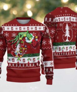Stanford Cardinal Merry Christmas Grinch Hand NCAA Ugly Christmas Sweater