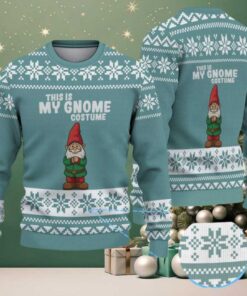 Teal Gnome Costume with White Snowflake Pattern Vintage Ugly Christmas Sweater