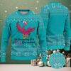 Black Ugly Christmas Sweater with Red Gift and Snowflake Pattern Featuring Naughty Flamingo Santa “On The Naughty List”
