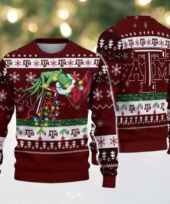 Texas A&M Aggies Merry Christmas Grinch Hand NCAA Ugly Christmas Sweater