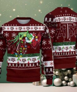 Texas A&M Aggies Merry Christmas Grinch Hand NCAA Ugly Christmas Sweater