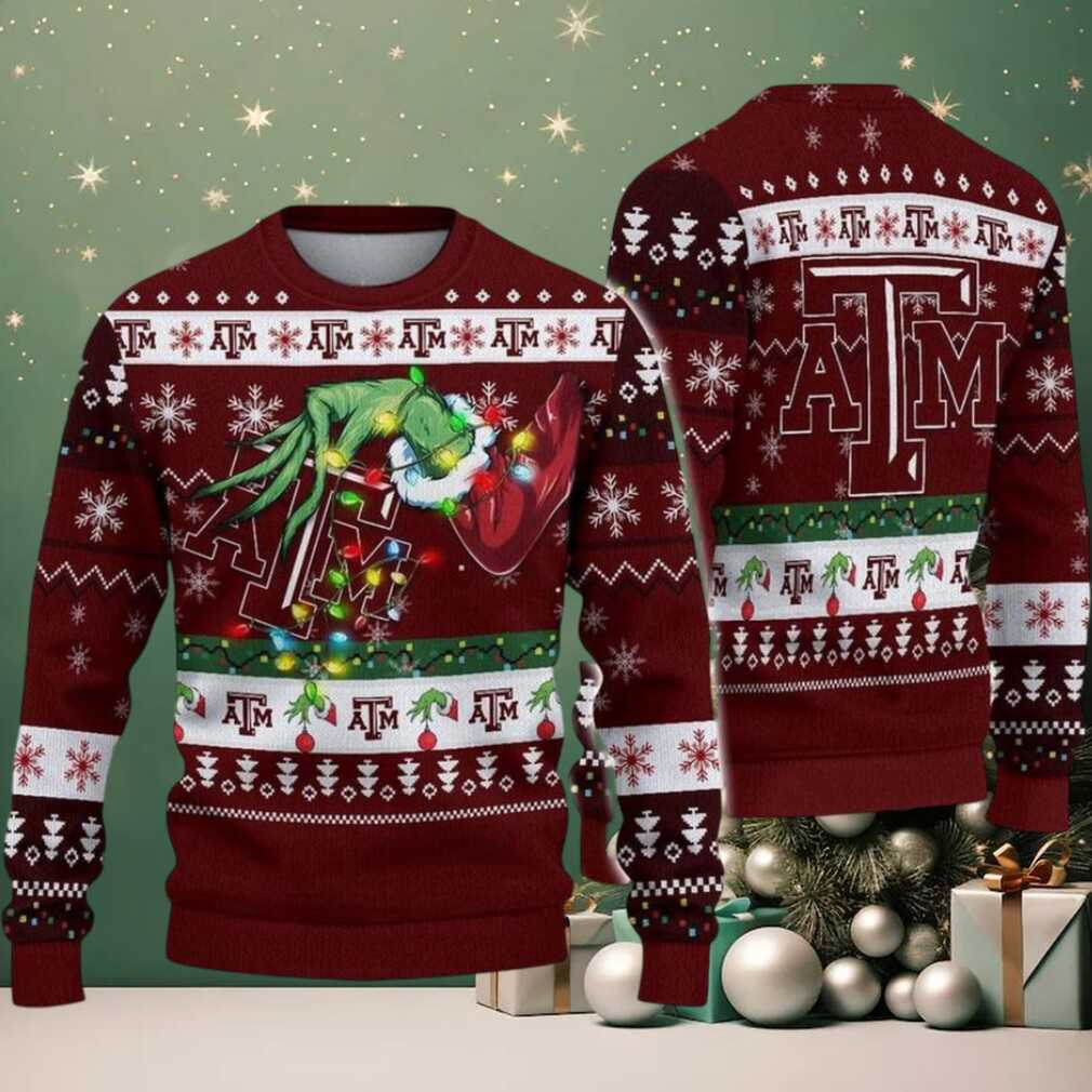 Texas A&M Aggies Merry Christmas Grinch Hand NCAA Ugly Christmas Sweater Texas A&M Aggies Merry Christmas Grinch Hand NCAA Ugly Christmas Sweater
