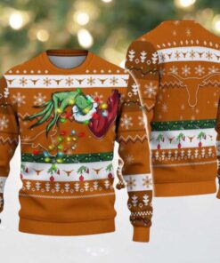 Texas Longhorns Merry Christmas Grinch Hand NCAA Ugly Christmas Sweater