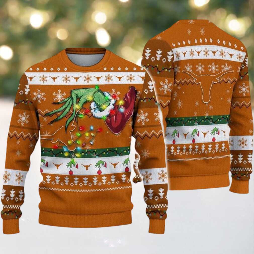 Texas Longhorns Merry Christmas Grinch Hand NCAA Ugly Christmas Sweater Texas Longhorns Merry Christmas Grinch Hand NCAA Ugly Christmas Sweater