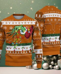 Texas Longhorns Merry Christmas Grinch Hand NCAA Ugly Christmas Sweater