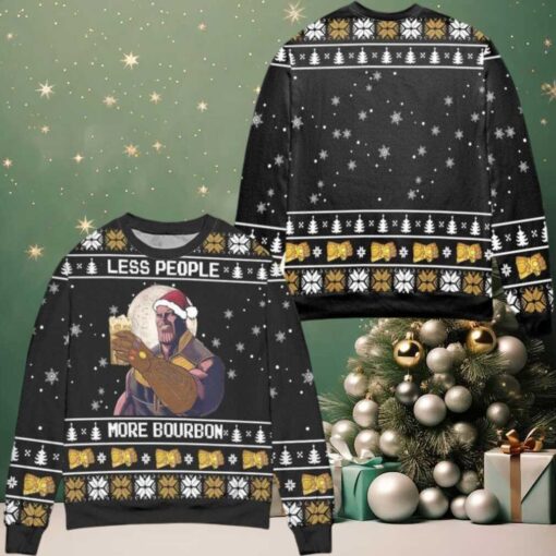 Thanos Less People More Bourbon Snowflake Ugly Christmas Sweater Black