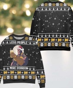 Thanos Less People More Bourbon Snowflake Ugly Christmas Sweater Black