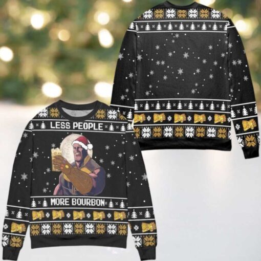 Thanos Less People More Bourbon Snowflake Ugly Christmas Sweater Black