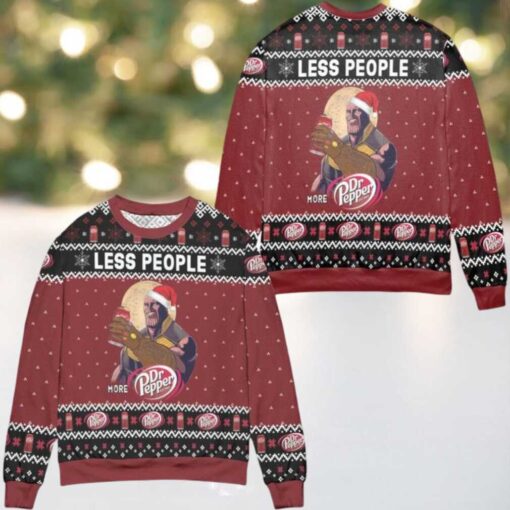 Thanos Less People More Dr Pepper Snowflake Ugly Christmas Sweater Red