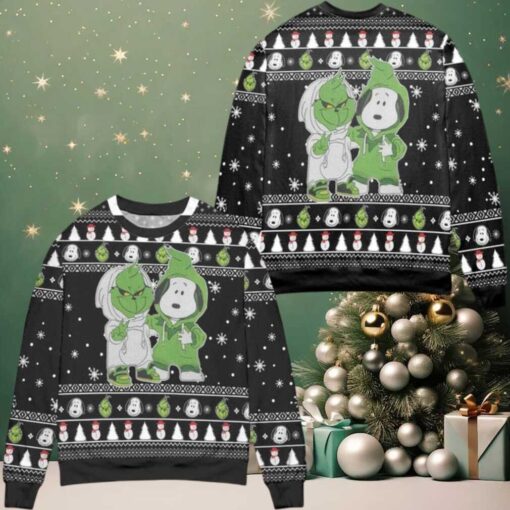 The Grinch And Snoopy Ugly Christmas Sweater Black