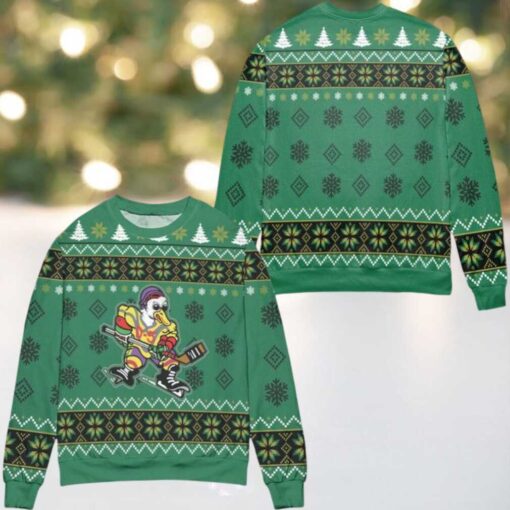 The Mighty Ducks Disney Snowflake Pattern Ugly Christmas Sweater Green